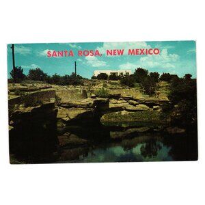 Vintage Santa Rosa New Mexico Postcard Blue Hole Natural Rock Formation Scene